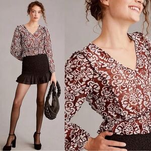 Anthropologie Jacquard Peasant Blouse